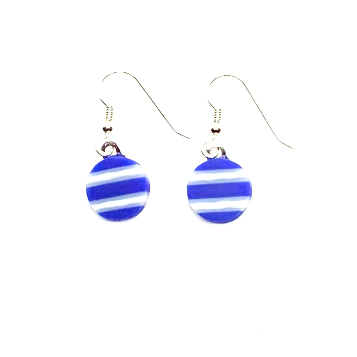 Unqiue earrings made with dark cobalt and french vanilla glass. Sterling silver earwire.