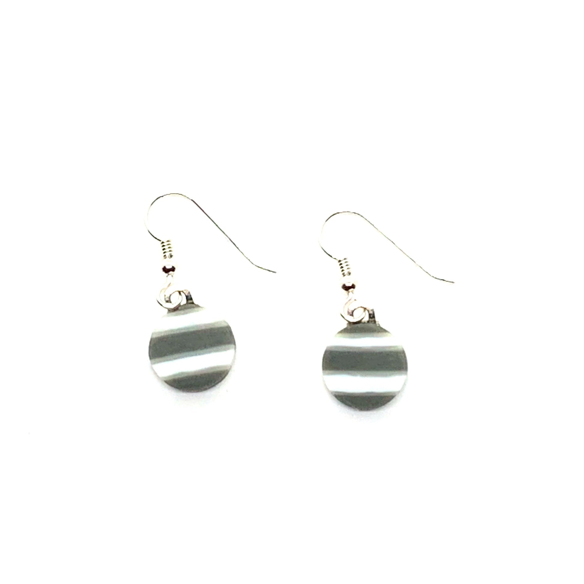 Unqiue earrings made with slate grey and french vanilla glass. Sterling silver earwire.