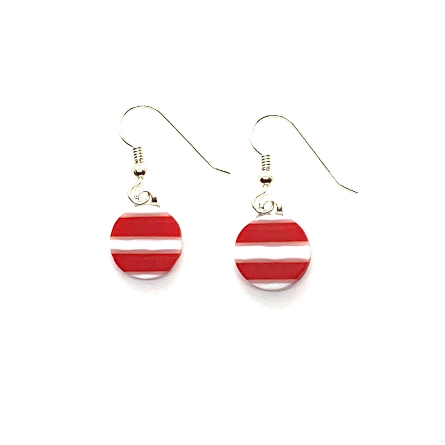 Unqiue earrings made with red and french vanilla glass. Sterling silver earwire.