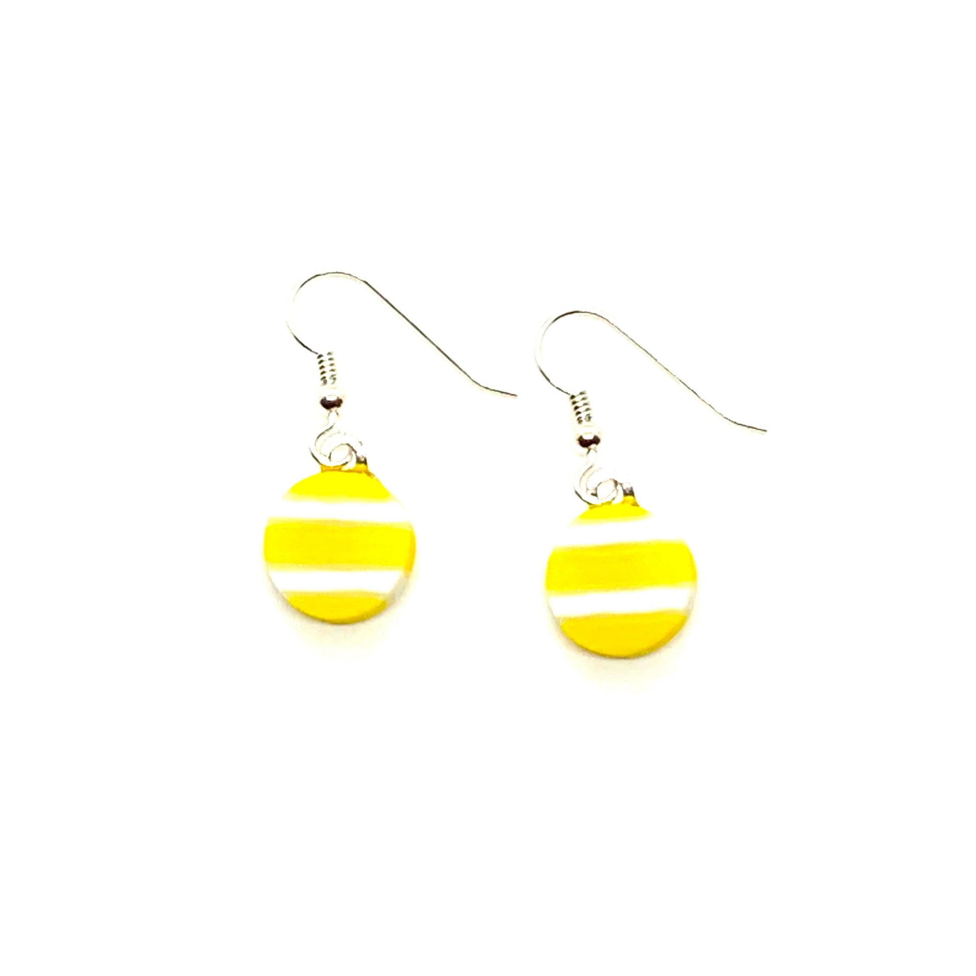 Unqiue earrings made with sunflower yellow and french vanilla glass. Sterling silver earwire.